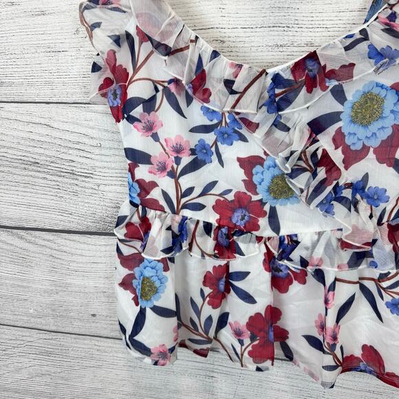 French Connection Women's White Floral Ruffle Sleeveless Spring Blouse Size 4 - Picture 2 of 9